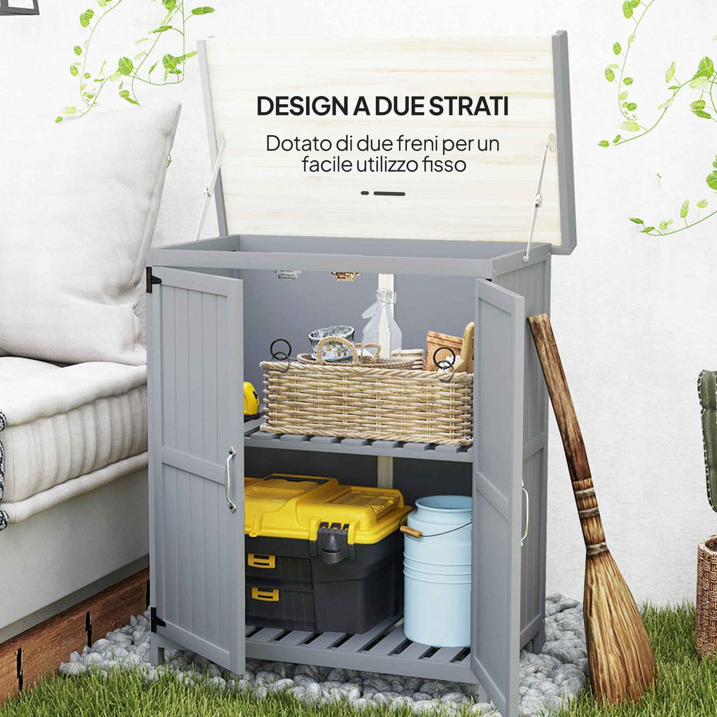 Outsunny Outdoor Storage Cabinet, Wooden Tool Shed with Shelf, with 2 Doors for Garden, Patio, Grey
