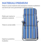 Outsunny Set of 2 Folding Deck Chairs with 5-Level Adjustable Backrest, Steel and Polyester, 60x75x102 cm, Blue and Cream