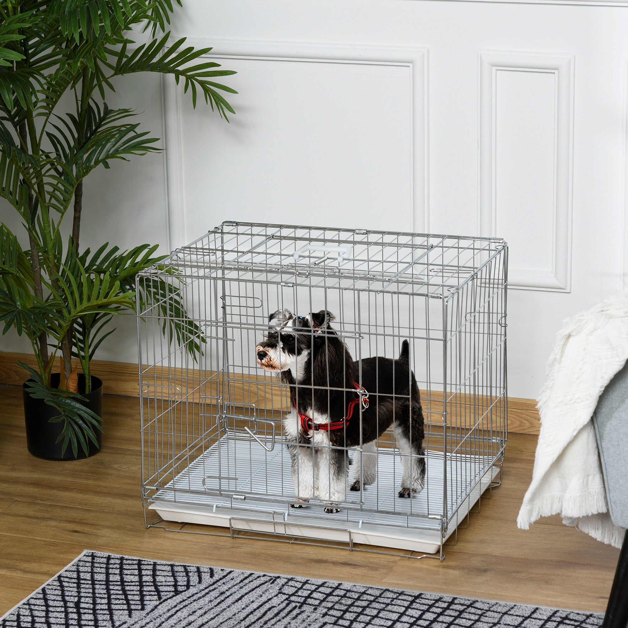 Kennel Folding Dog Cage in Galvanized Steel, Lockable Door and Removable Bottom