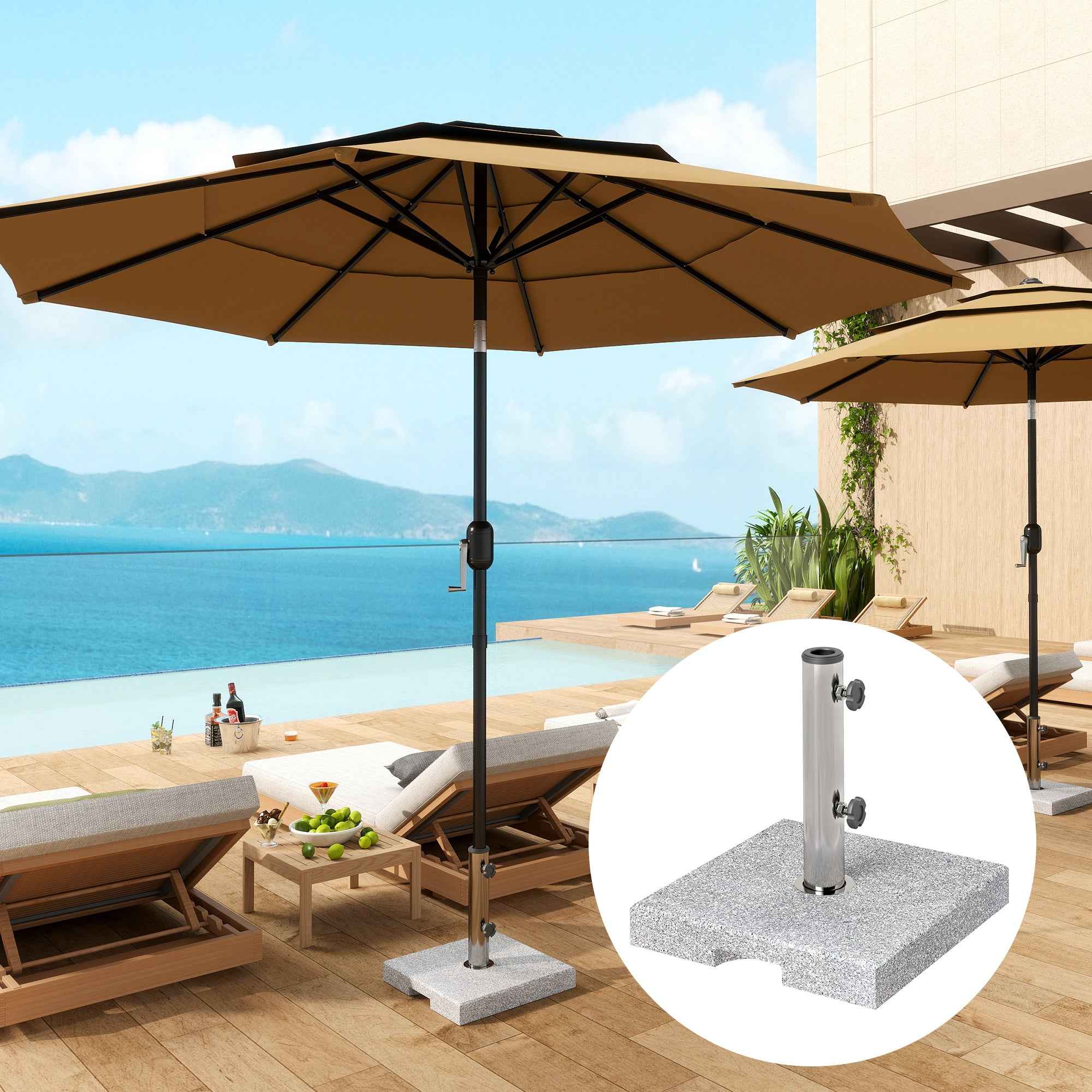 Outsunny 21kg Granite Square Umbrella Base with Handles and 2 Adjustable Knobs, Grey