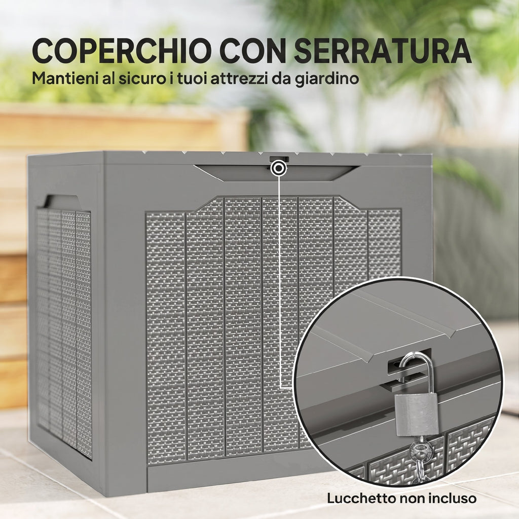 Outsunny Waterproof Garden Storage Box with Handles, PP, 56x41x50 cm, Khaki