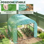 Outsunny 3x3x2 m Steel and UV-Resistant Polyethylene Tunnel Greenhouse for Vegetable Garden with Roll-Up Doors and Windows, Green