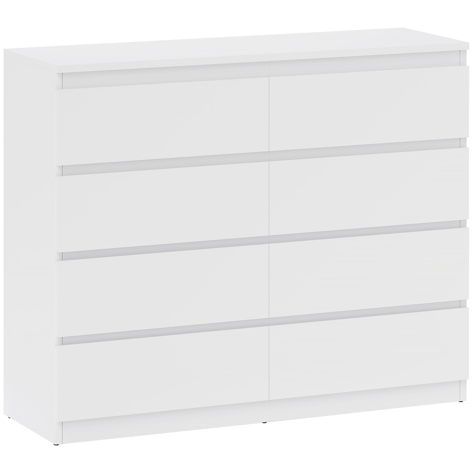 8 Drawer Chest of Drawers for Bedroom Wooden with Grooved Handles, 120x39x100 cm, White