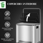 15L 2-Section Pedal Bin with Silent Lid, Stainless Steel and PP, 41.8 x 36.7 x 44 cm