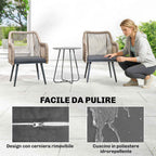 Outsunny Set of 2 Garden Chairs with Cushions and Armrests, in Steel and PE Rattan, 54x65x80 cm, Dark Grey