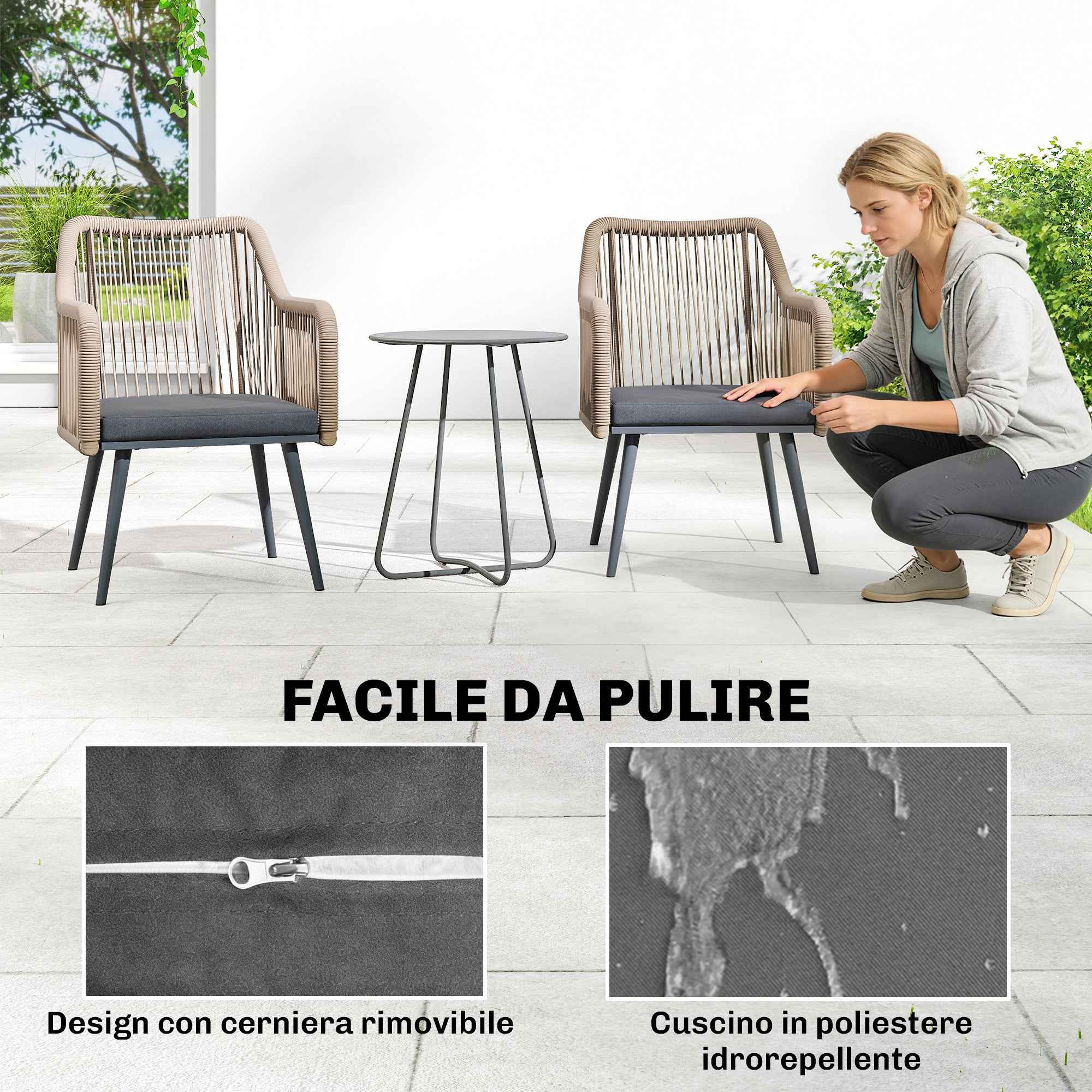 Outsunny Set of 2 Garden Chairs with Cushions and Armrests, in Steel and PE Rattan, 54x65x80 cm, Dark Grey