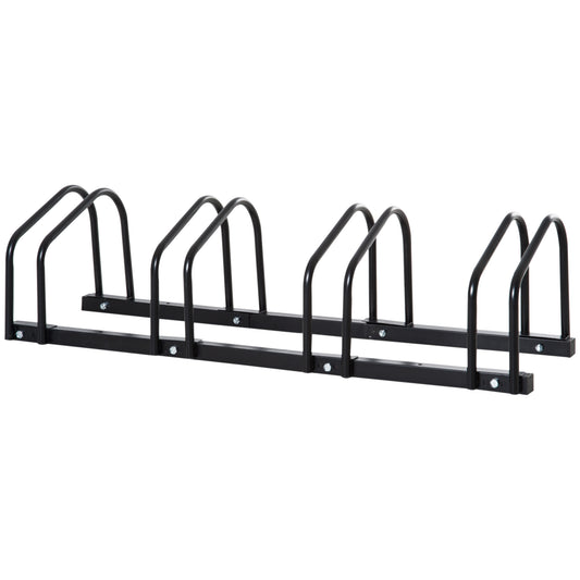 HOMCOM Bicycle Parking Rack for 4 Steel Bicycles, 110x33x27 cm, Black - Borgè