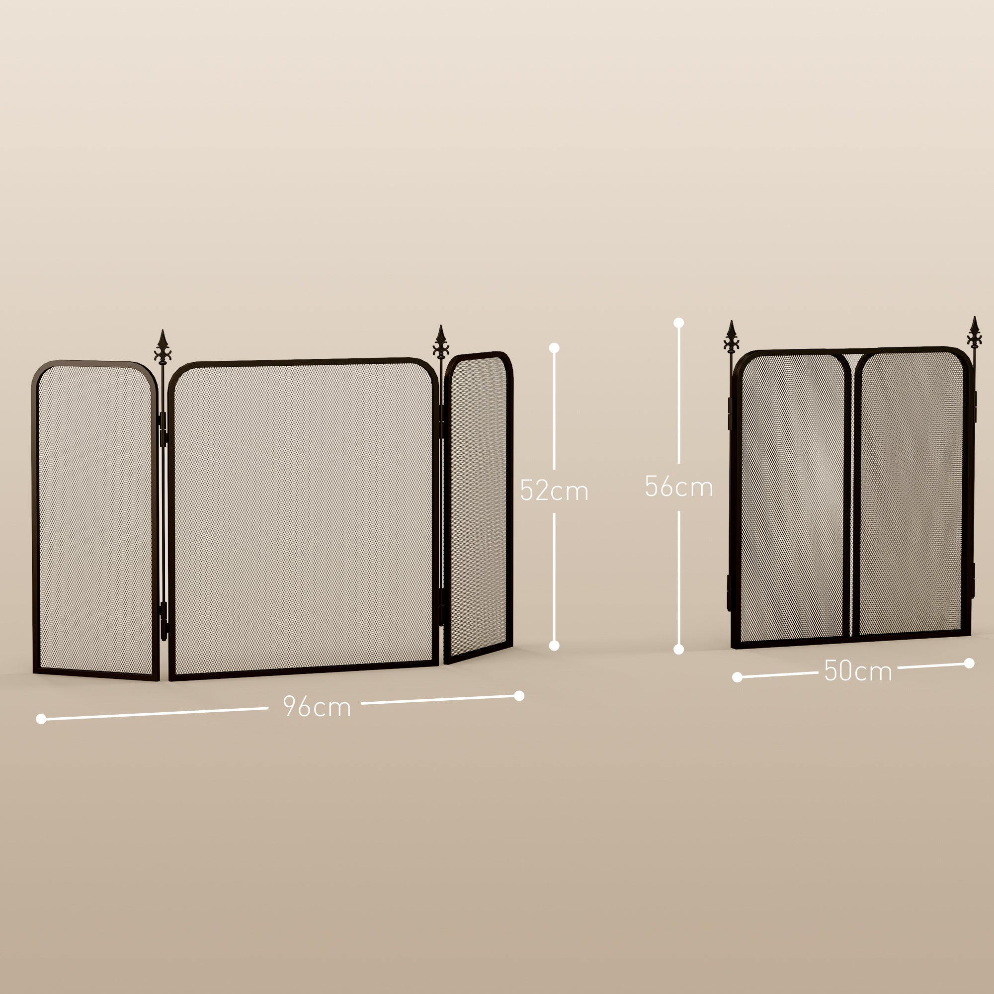 3-Panel Folding Fireplace Spark Guard Metal, 96x1.3x56 cm, Black