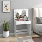 Dressing Table with Mirror and 10 Adjustable LED Lights, 2 Drawers and 3 Compartments, 80x40x135 cm, White