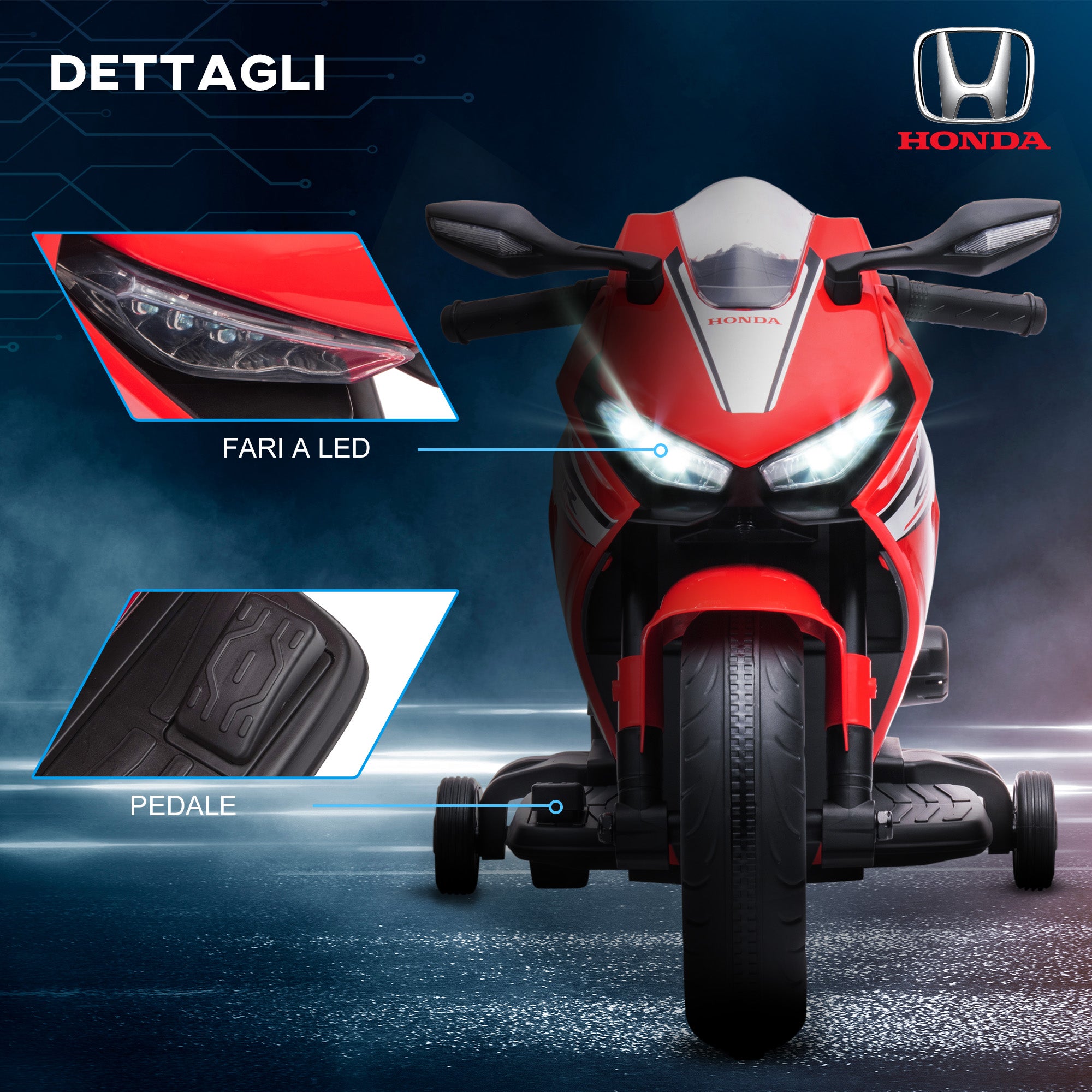 Honda Licensed Electric Motorcycle for Kids, 6V Rechargeable Battery, 3km/h Speed, Red