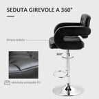 High Bar Stool with Backrest and Armrests, Swivel with Adjustable Height and Footrest, Black Faux Leather