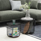 Homcom Set 2 Tavolini di Living Rooms Retondi steel with container compartment, black - Borgè