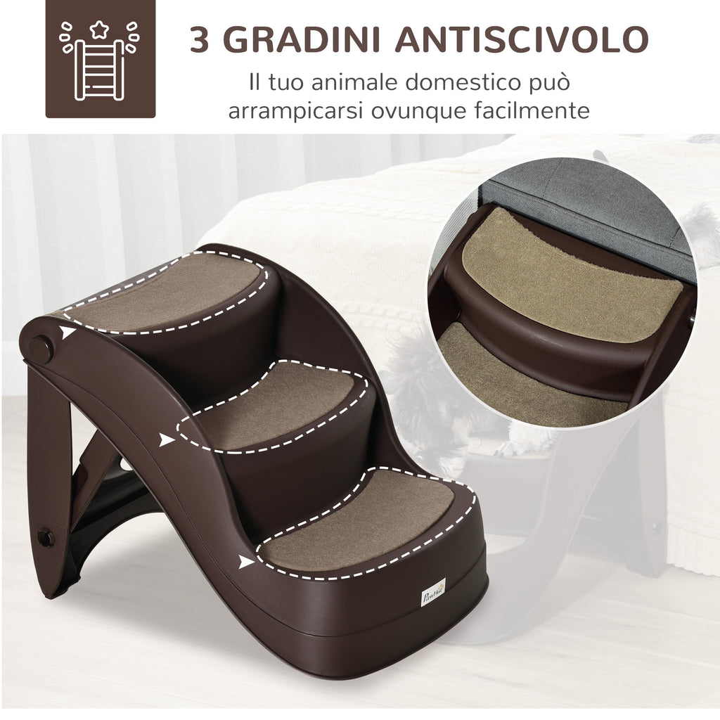 Folding Dog Ladder with 3 Non-Slip Steps in PP, 49x38x38 cm, Brown