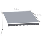 Manually Roll Up Outdoor Awning in Aluminum and Polyester, 2.5x2 m, Gray and White