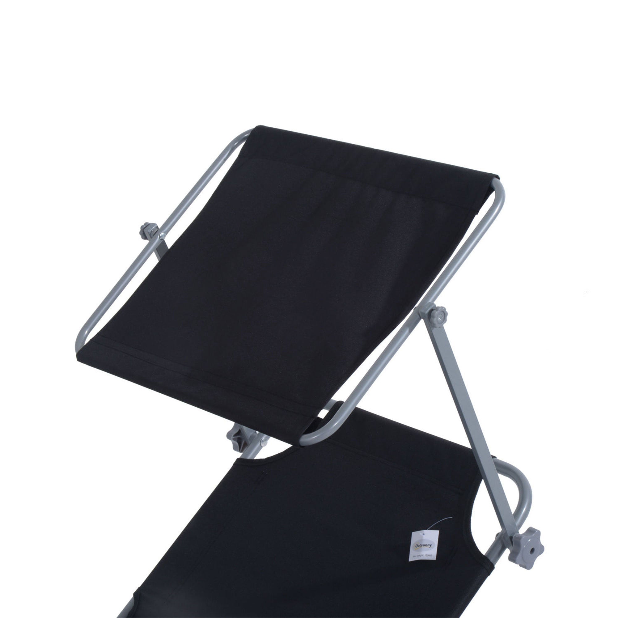 Outsunny Folding and Adjustable Garden Sun Lounger with Black Fabric Canopy, 187x58x50 cm