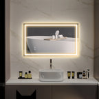 Bathroom Mirror with 3-Color Adjustable LED Lights and Anti-Shock Coating, Glass and Metal, 100x3x60 cm