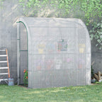 Outsunny 3-Tier Lean-To Greenhouse with Roll-Up Doors and Windows, PE and Steel, 200x100x215 cm, Green and White