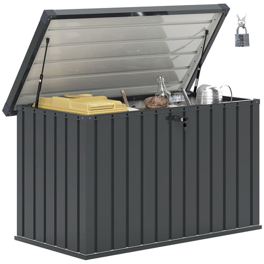 400L Outdoor Chest in Galvanized Steel with Lock and 2 Keys 124x66x72 cm, Dark Grey