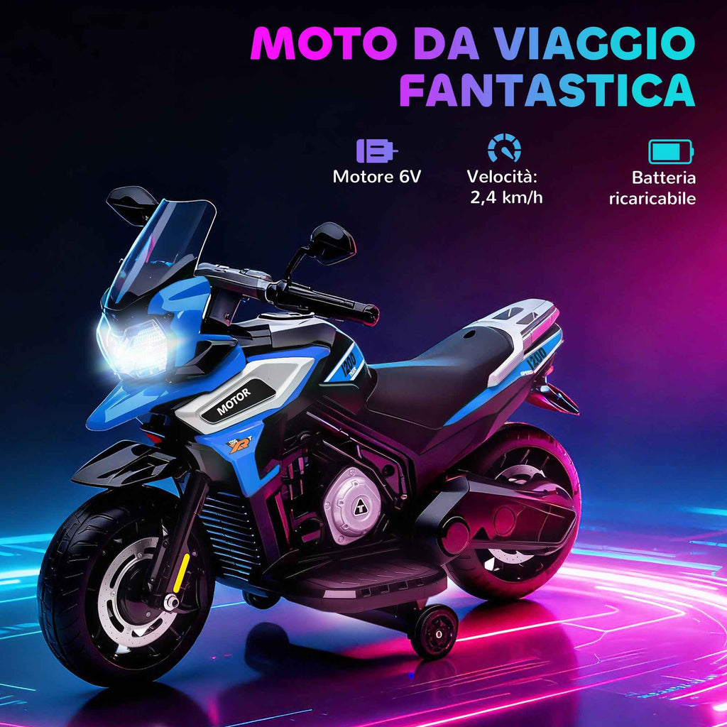 AIYAPLAY Electric Motorcycle for Children with Wheels, Mirrors and Footrest, Made of PP and Metal, 85.5x44.5x56 cm, Blue