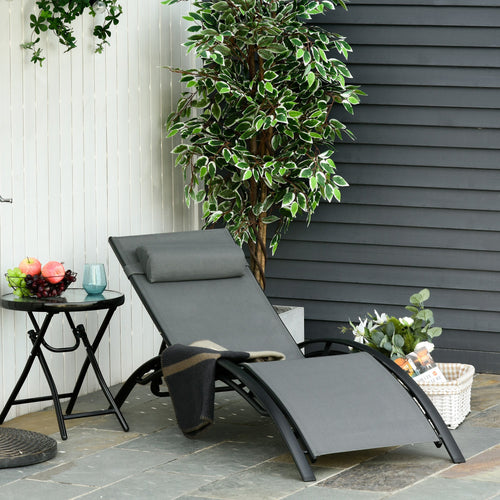 5-Level Reclining Garden Lounger with Removable Cushion, Aluminum and Texteline, 171x64x82cm Gray