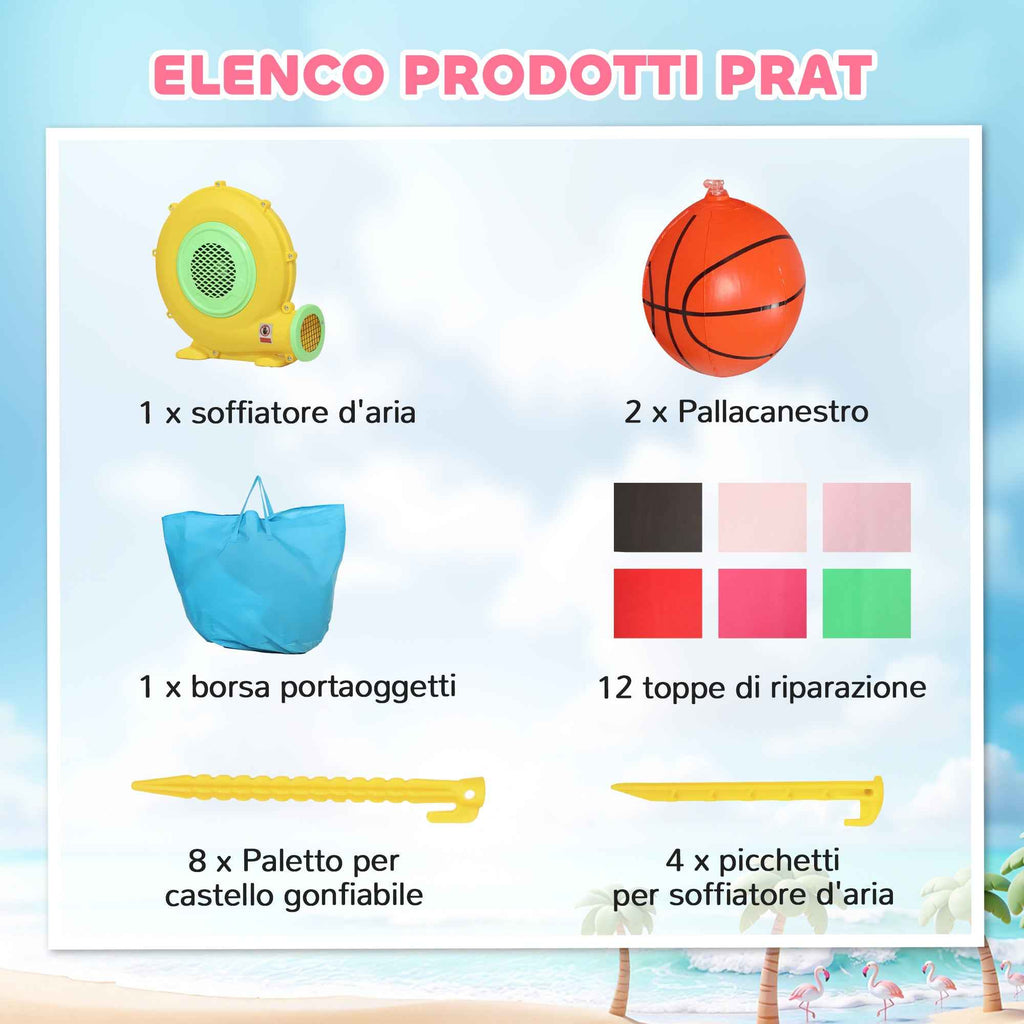 Inflatable Castle for Children with Slide, Trampoline, Ball Pit and Basketball Hoop, 255x230x196 cm, Pink