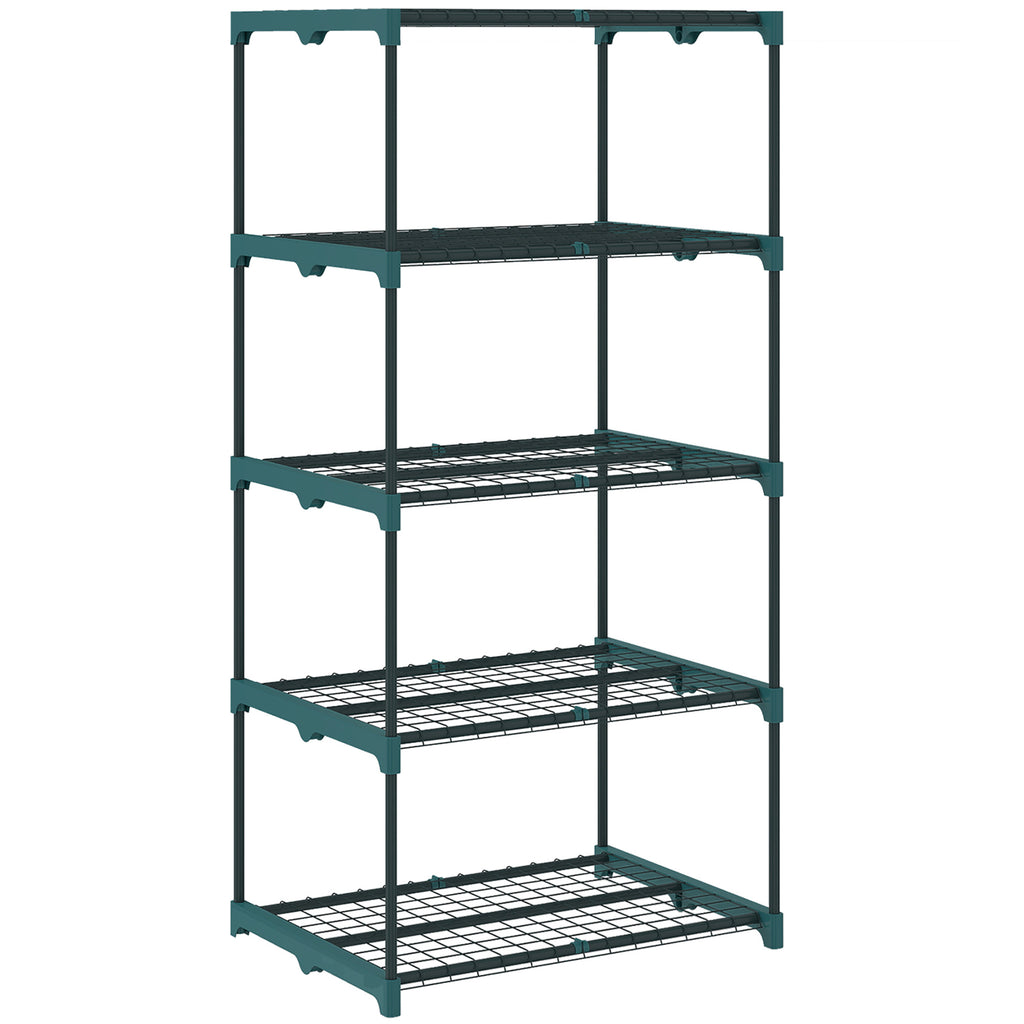 Outsunny 5-Tier Open Plant Stand in Steel and Plastic, 67x49x138 cm, Dark Green