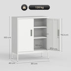 2-Tier Adjustable Steel Office Cabinet with Lock and 2 Keys, 80x40x100cm, White