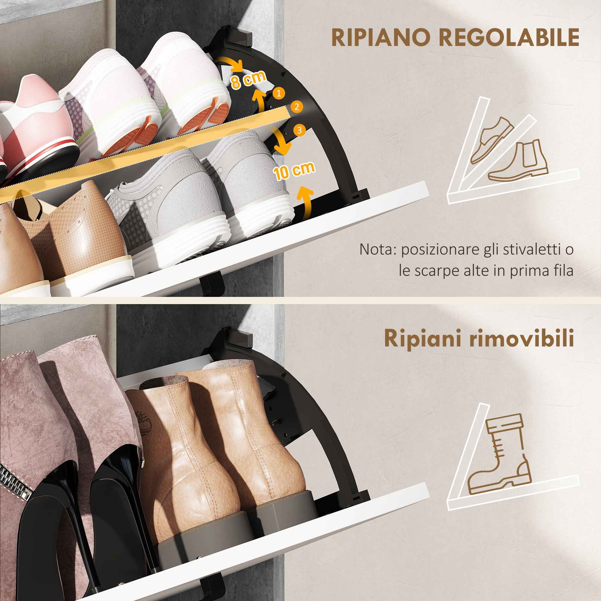 HOMCOM Slim Shoe Rack with 2 Tilting Drawers and 3 Open Compartments, Capacity 15 Shoes, 83x24x90.5 cm, Grey