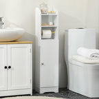 Bathroom Column with 3 Open Shelves and Adjustable 2-Tier Cabinet, Wooden, 23x18x100 cm, White