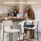 HOMCOM Set of 2 High Back Bar Stools with Footrest and Chenille Upholstery, Cream