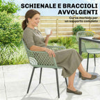 Outsunny Set of 4 Garden Chairs, with Diamond Backrest, Armrests, Green