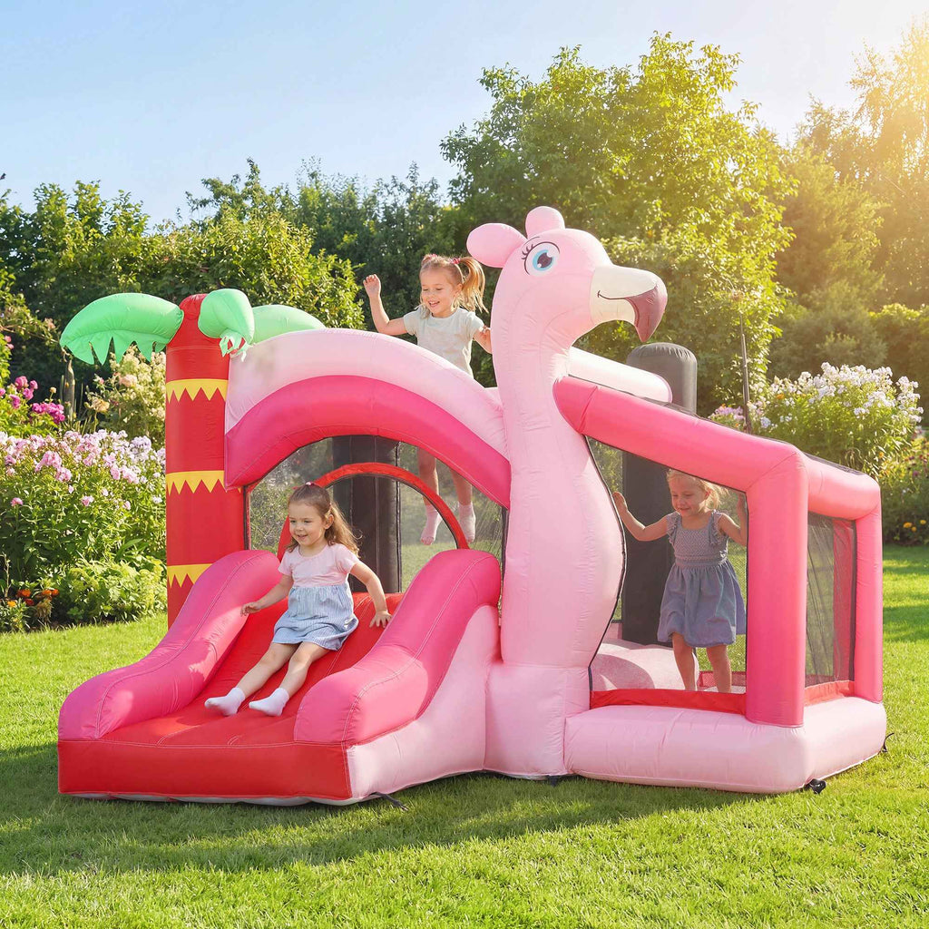 Inflatable Castle for Children with Slide, Trampoline, Ball Pit and Basketball Hoop, 255x230x196 cm, Pink