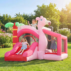 Inflatable Castle for Children with Slide, Trampoline, Ball Pit and Basketball Hoop, 255x230x196 cm, Pink