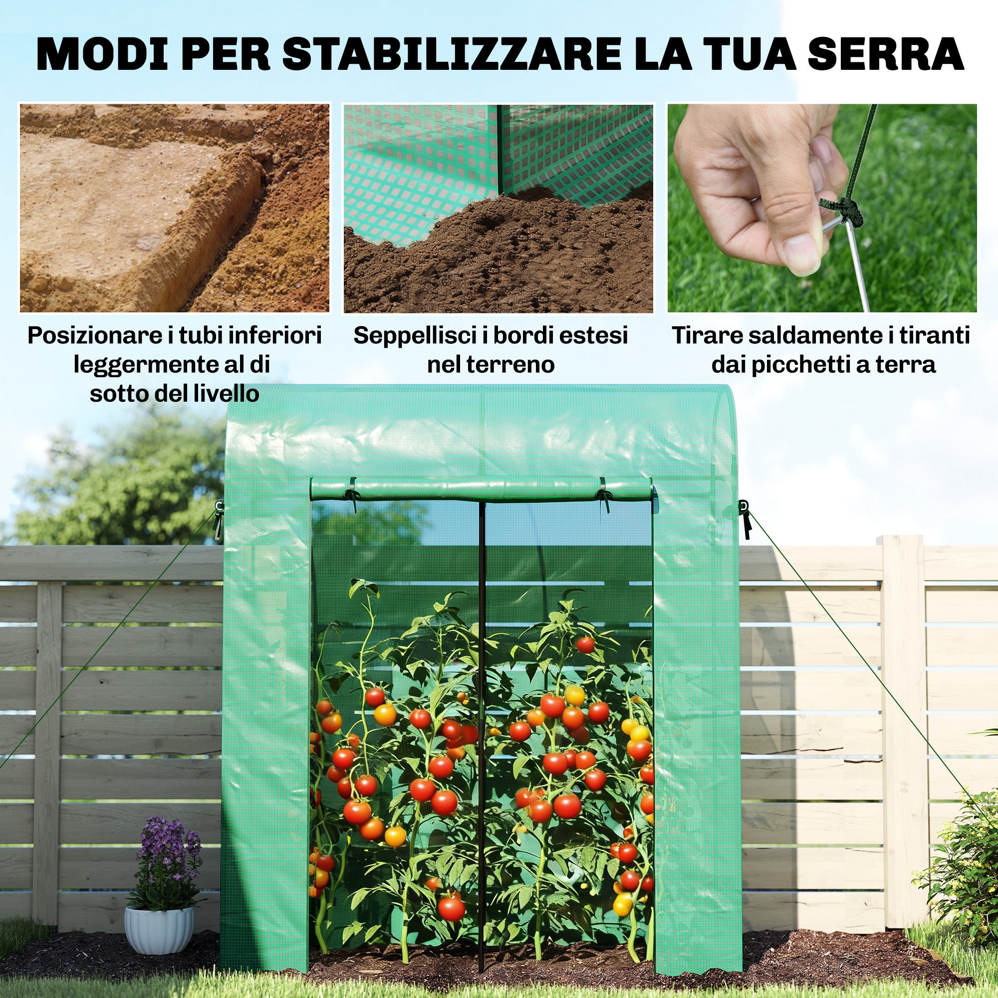 Outsunny Garden Greenhouse with PE Lining, Roll-Up Door and Mesh Windows, 170x68x200 cm, Green