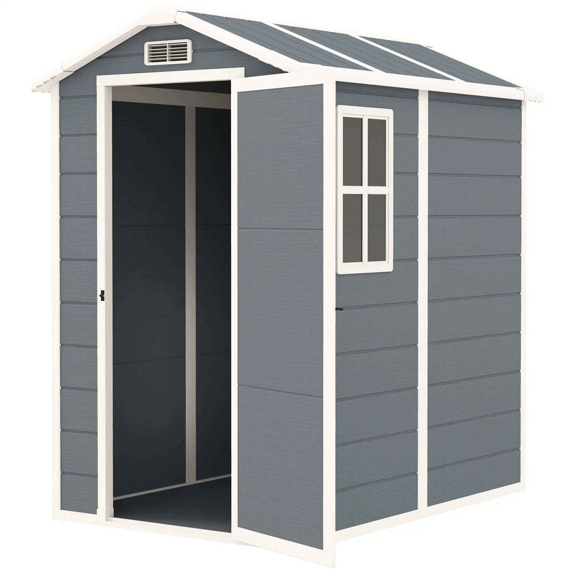 Resin Garden Shed with Floor, Lockable Door and Window, 1.3 x 1.8 m, Grey