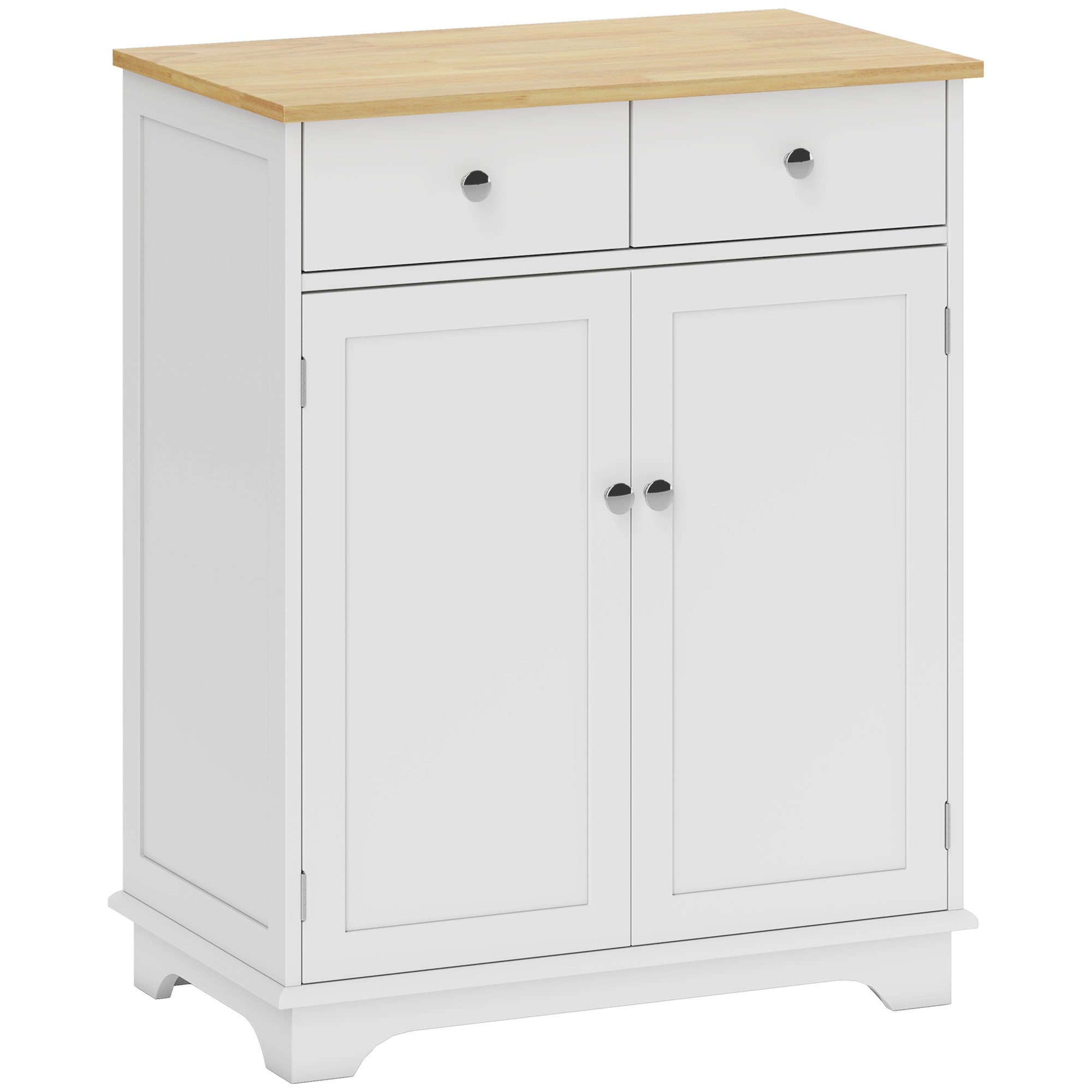 Low Sideboard with 2-Door Cabinet, Adjustable Shelves and 2 Drawers, White and Wood