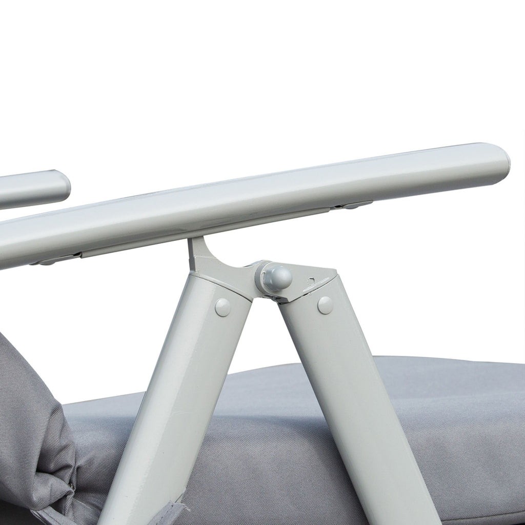 Folding Garden Lounger with Mattress and Cushion, 7-Reclining Backrest, 137x63.5x100.5cm, Grey