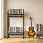 HOMCOM 50 CD Holder, 2-Tier Metal Vinyl Record Rack for DVDs, Books, Albums, Black