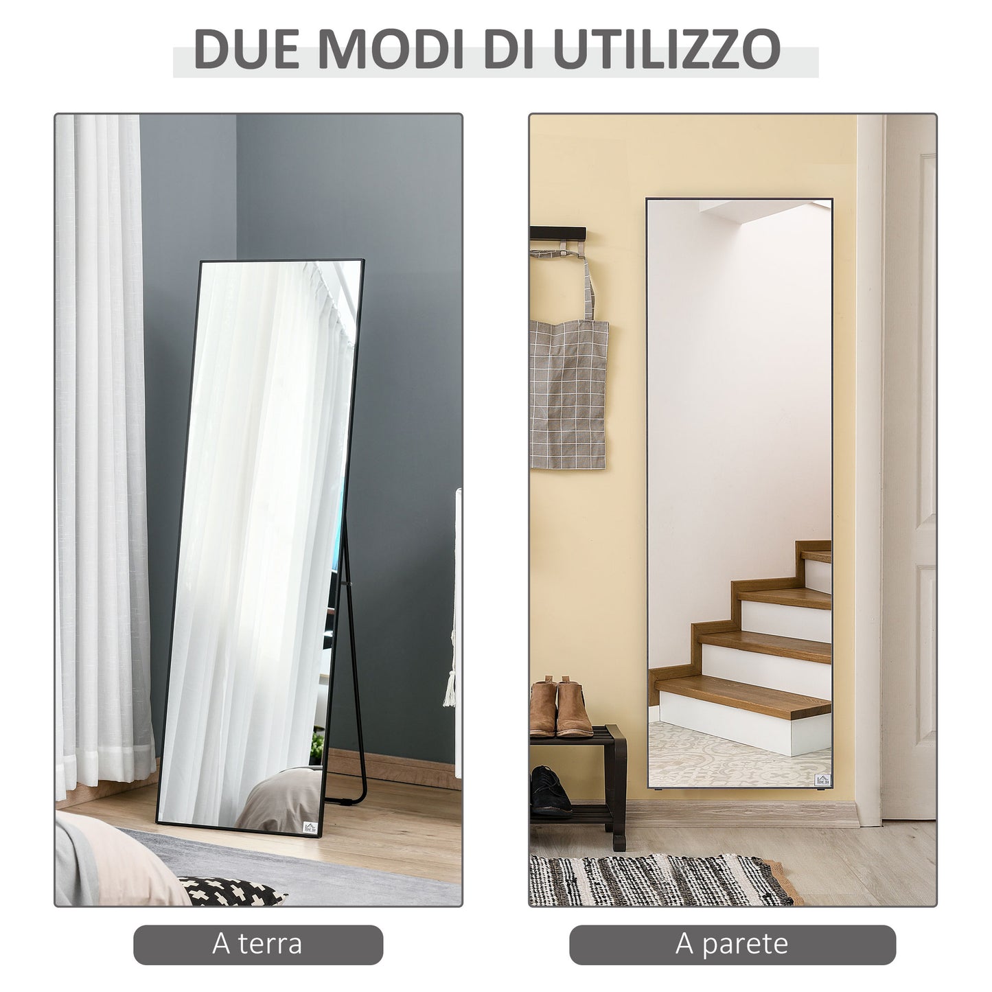 Vertical Wall or Floor Mirror in Metal and Aluminum Alloy, 50x2x161.5 cm, Black