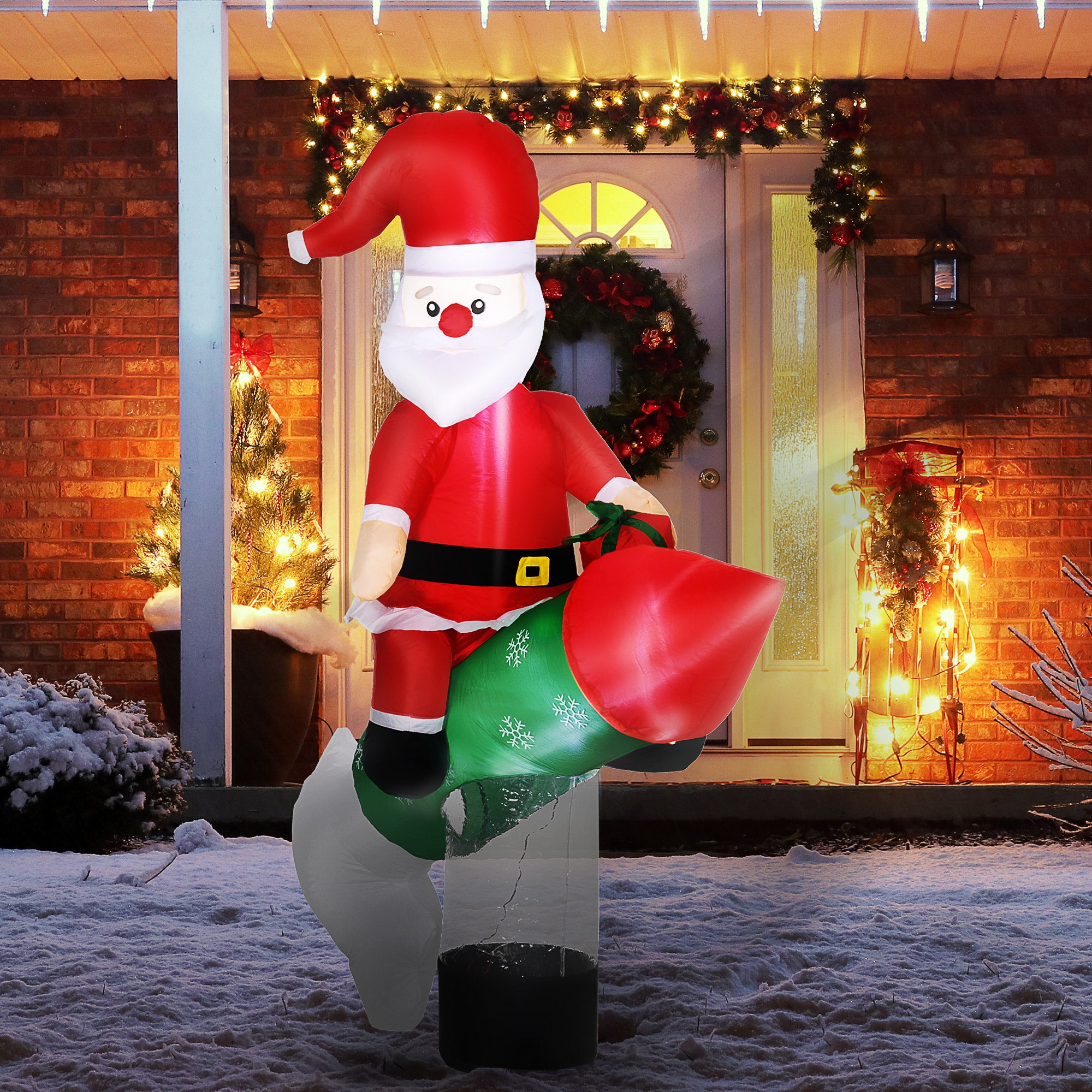 Inflatable Santa Claus with Missile, LED Lights and Inflator Included, 154x76x183cm