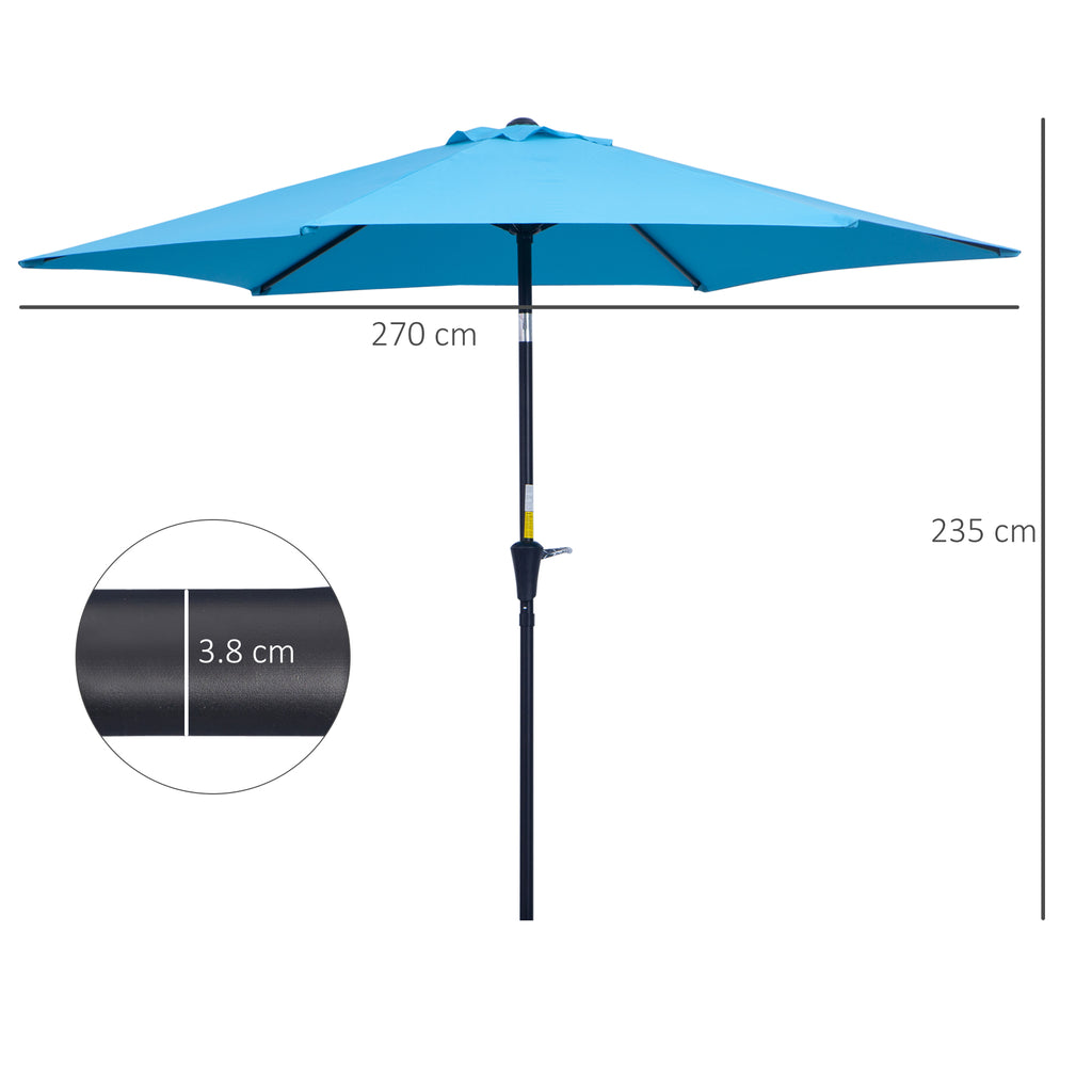 Garden Umbrella Ø2.6x2.4 m with Crank and Tilting Head in Aluminum and Polyester, Blue