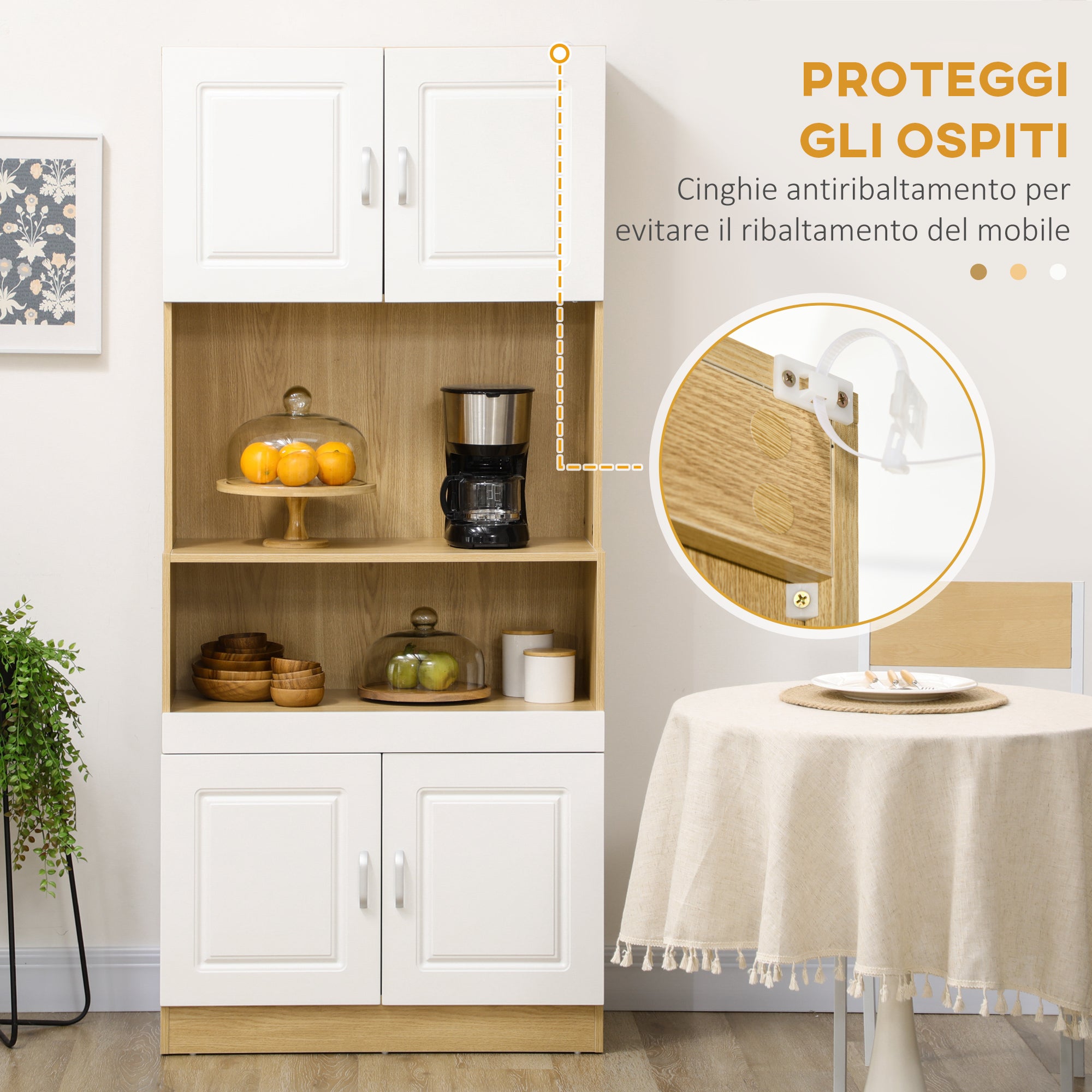 4-Door Chipboard Tall Pantry Cabinet with Cupboards and Open Shelf, 80x40x180 cm