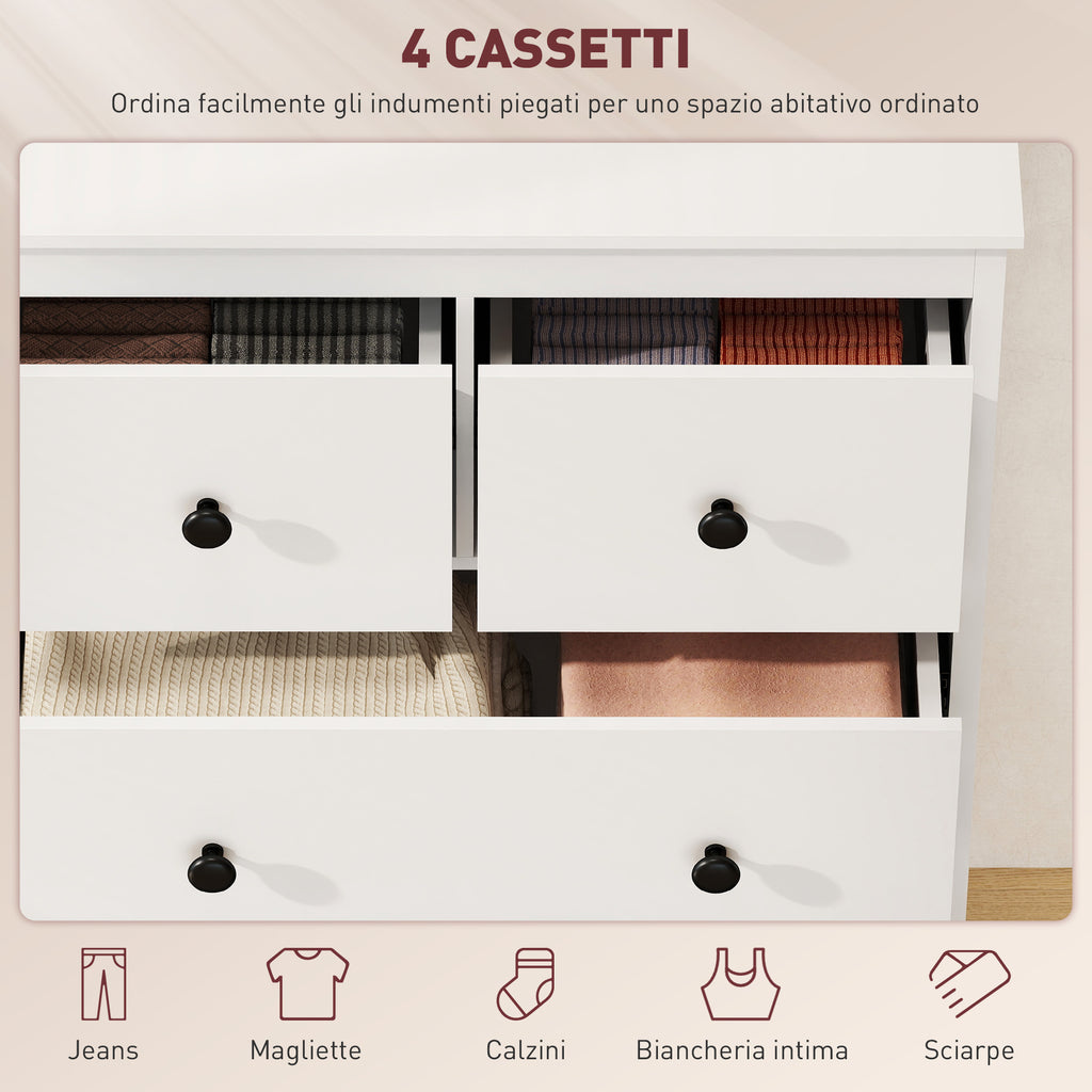 4-Drawer Chest of Drawers for Bedroom and Entrance Multipurpose Wooden, 74x35x97 cm, White