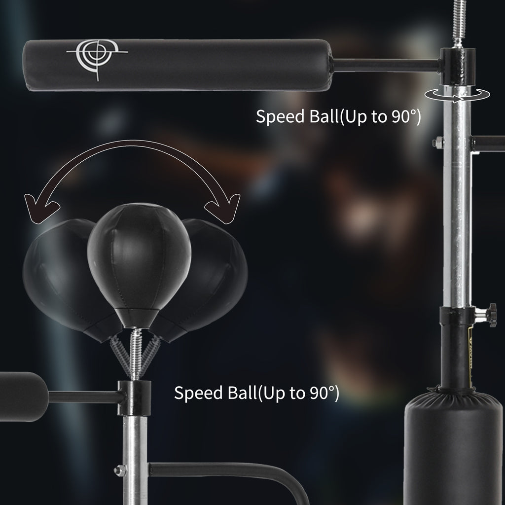 3 in 1 Free Standing Punching Bag with 2 Speedballs, Rotating Bar and Punching Bag, Height Adjustable from 160-230cm, Black