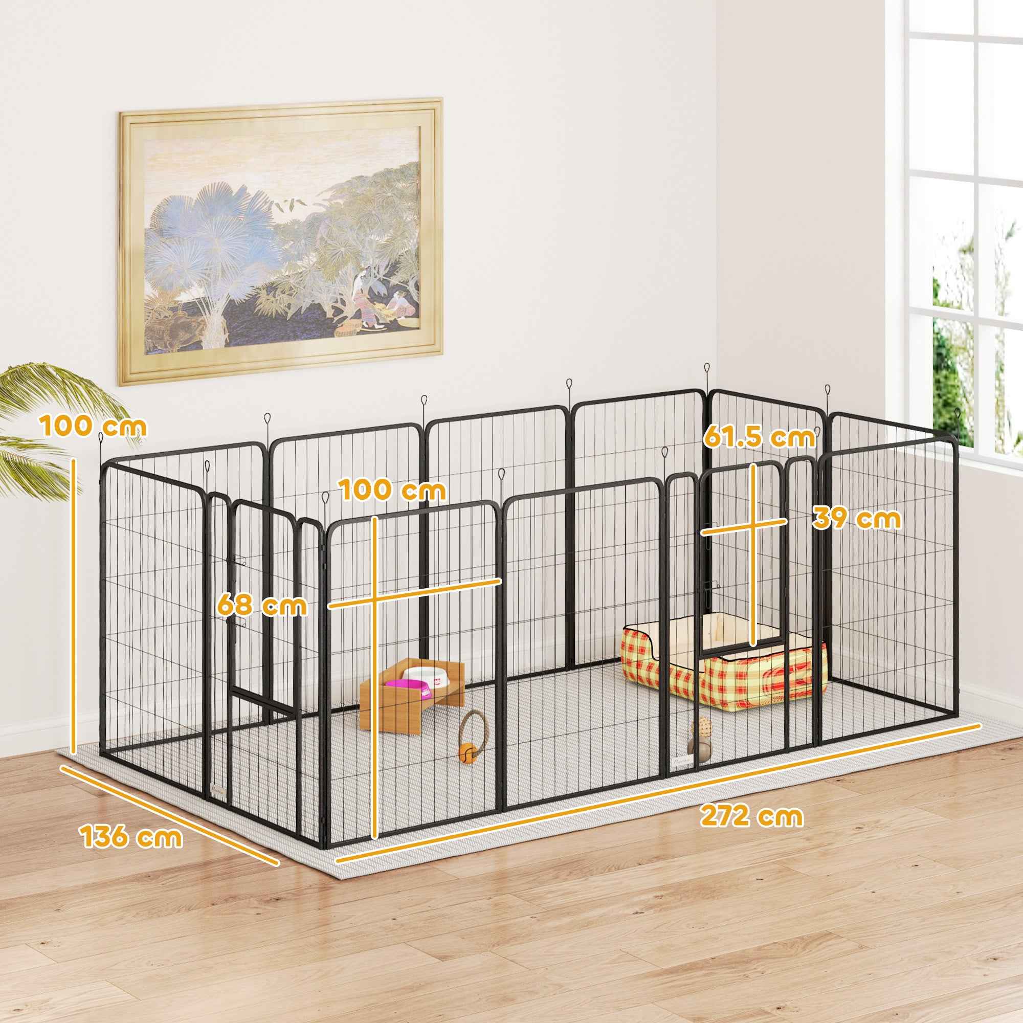 PawHut Folding Steel Dog Playpen with Pegs for Indoor and Outdoor Use, 68 x 100 cm, 12 Panels, Black