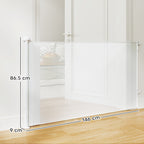 Gate for Small Dogs Extendable 0-140x86.5 cm and Retractable with Automatic Lock, White