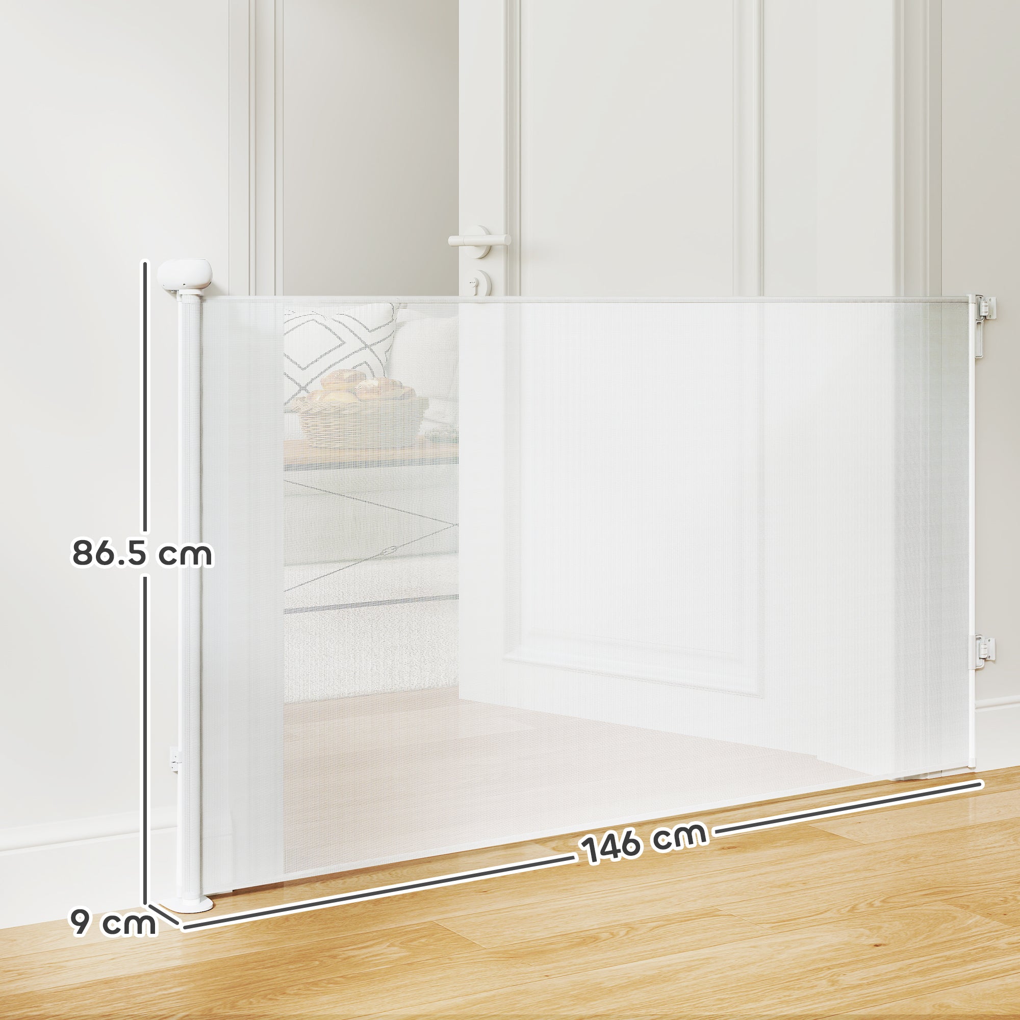 Gate for Small Dogs Extendable 0-140x86.5 cm and Retractable with Automatic Lock, White