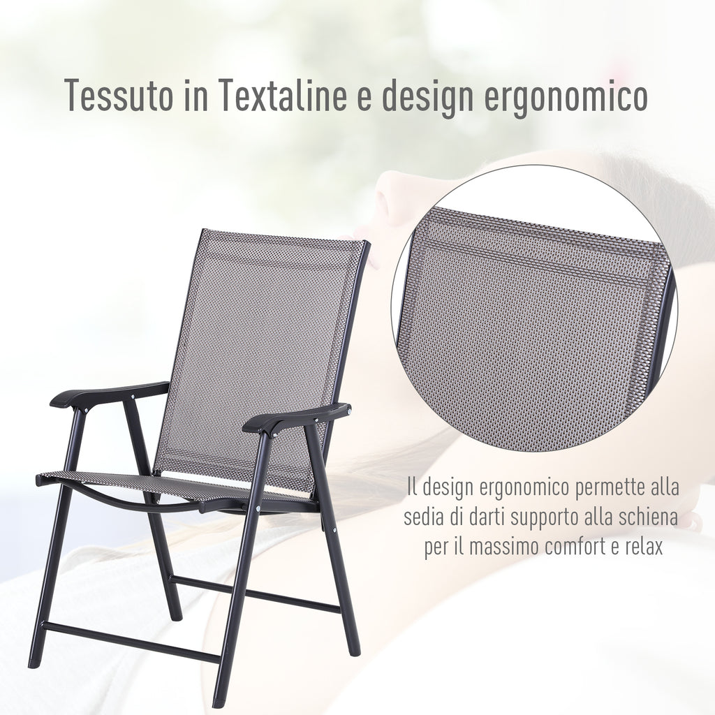 Set of 4 Folding Outdoor Chairs in Steel and Textilene for Garden, Veranda, Terrace, Grey, 58 x 64 x 94cm