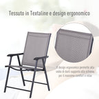Set of 4 Folding Outdoor Chairs in Steel and Textilene for Garden, Veranda, Terrace, Grey, 58 x 64 x 94cm