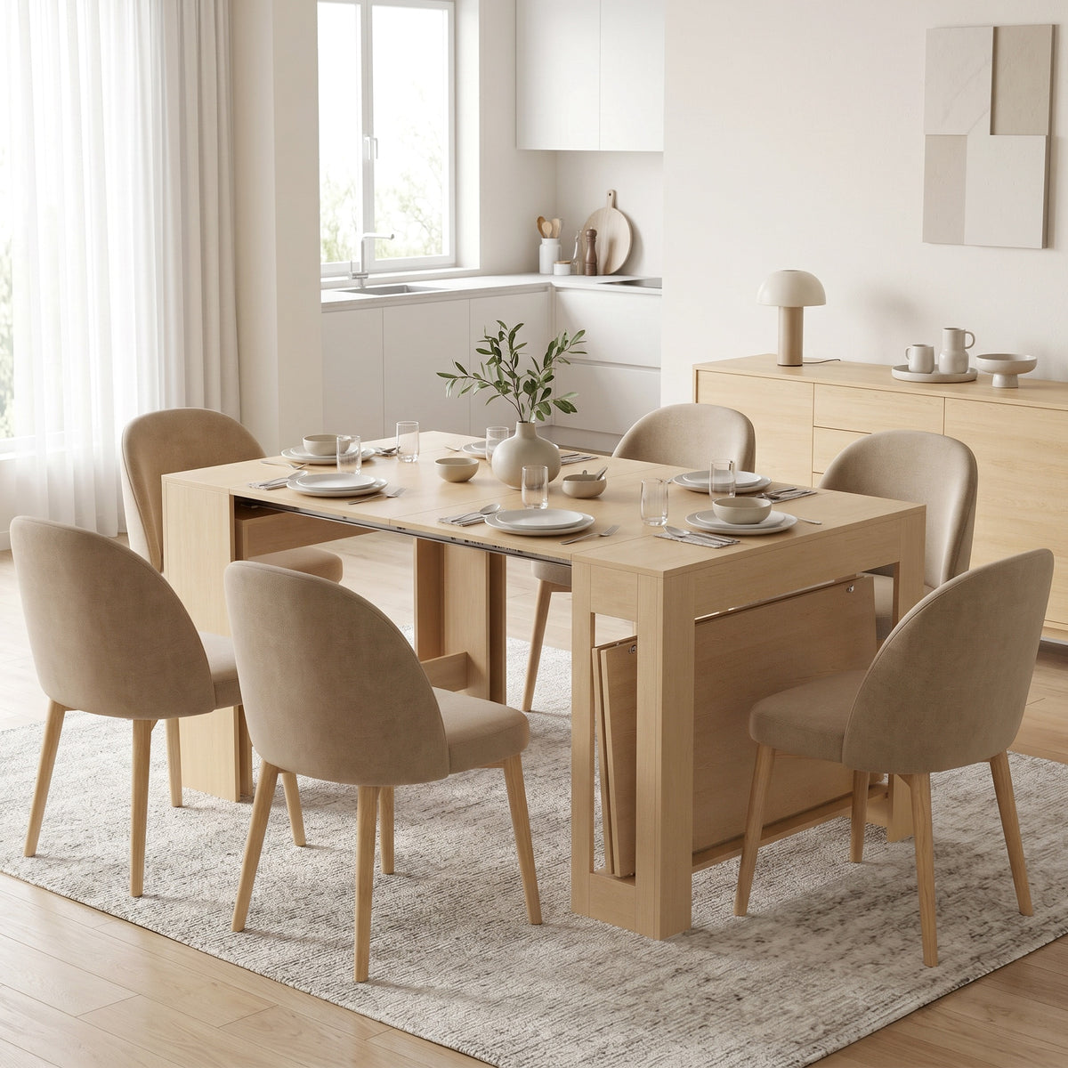 HOMCOM Extendable Console Table for 10 People, Light Wood Effect